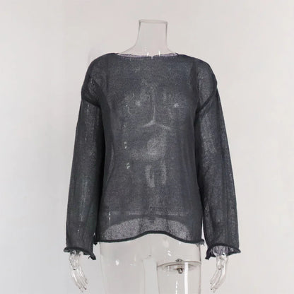 Sexy Transparent Sweater For Women 2024 Autumn Long Sleeve Top Knitted Loose Cozy Sweaters And Jumpers New In Knitwears