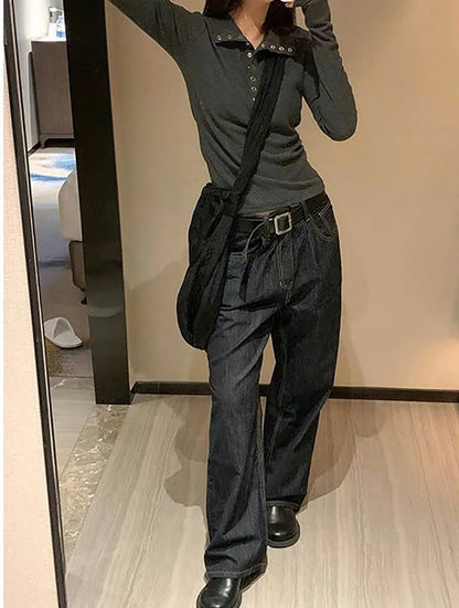 Women's Y2K Knitted Sweater Long Sleeve Slim Fit Pullover Top for Autumn Winter Versatile Bottoming Layer All Match Design