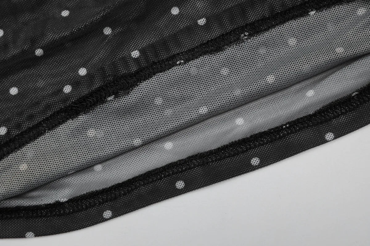 2026 Summer Women Sexy V Neck Polka Dot Mesh Spliced Camisole Slim Fit Sleeveless Tank Tops Casual Vest