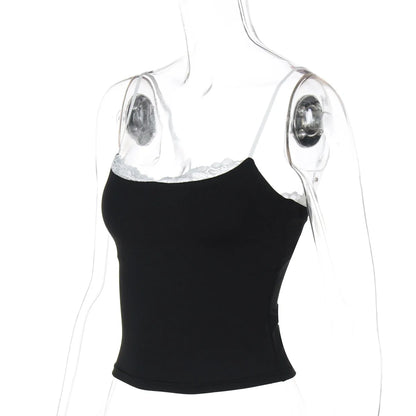 Women Y2K Sexy Color Block Splicing Off Shoulder Fake Two Piece Cami Top