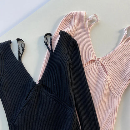 2025 Women's Suspender Pink Sweater Fake Two V-neck Pure Desire Base Knitted Sweater