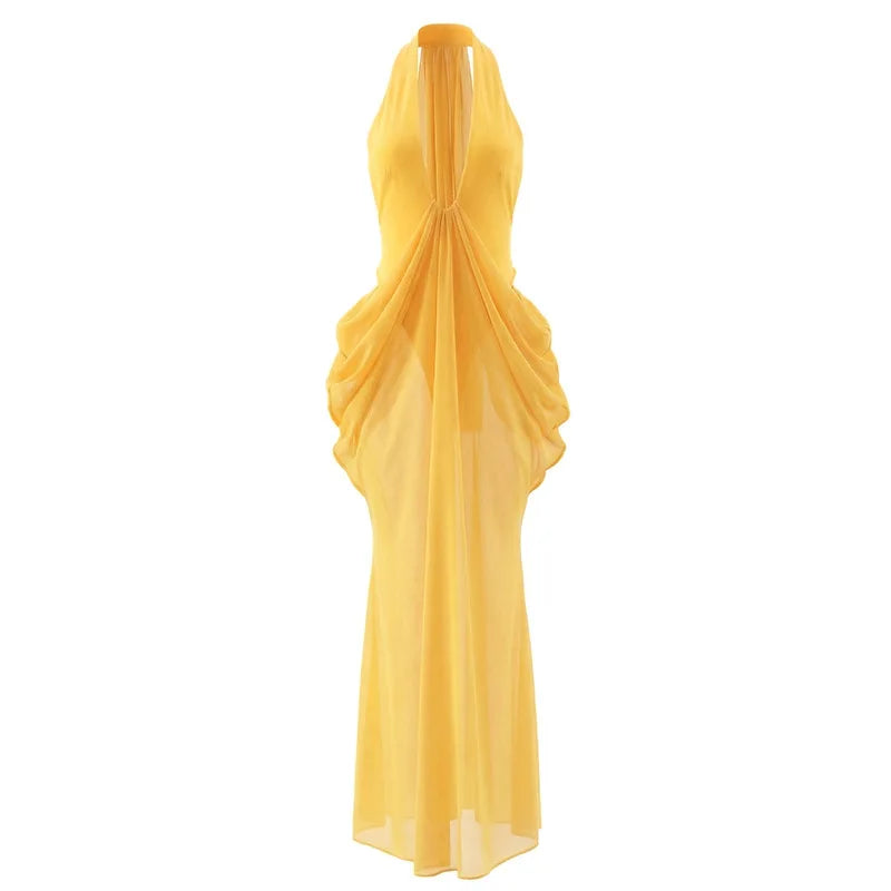 2026 Summer European American Women Sexy Halter Spliced Dress Casual Party Bodycon Dresses