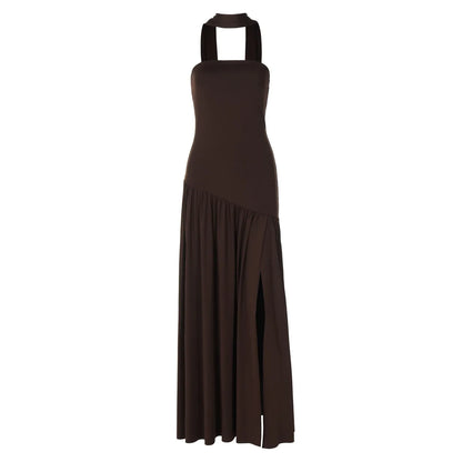 Women Solid Color Strapless Dress Slim Fit Split Backless Elegant Ribbon Midi Dress Fashion Evening Party Formal Dresses