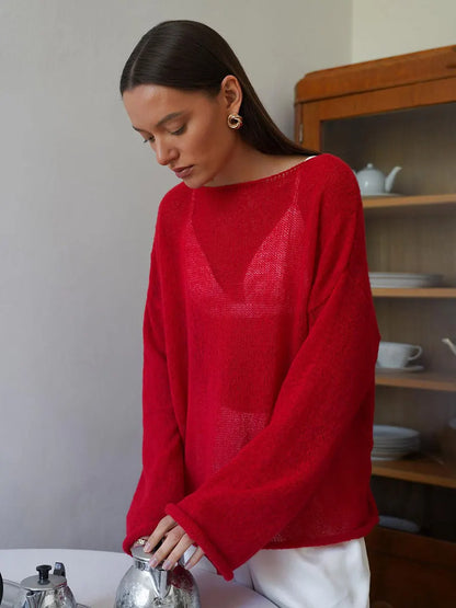 Sexy Transparent Sweater For Women 2024 Autumn Long Sleeve Top Knitted Loose Cozy Sweaters And Jumpers New In Knitwears