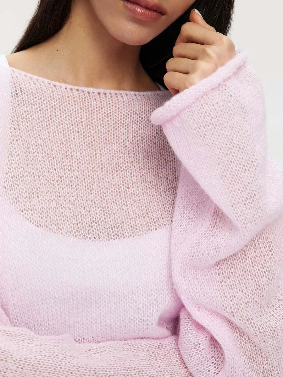 Sexy Transparent Sweater For Women 2024 Autumn Long Sleeve Top Knitted Loose Cozy Sweaters And Jumpers New In Knitwears