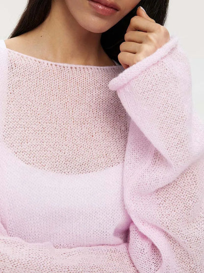Sexy Transparent Sweater For Women 2024 Autumn Long Sleeve Top Knitted Loose Cozy Sweaters And Jumpers New In Knitwears