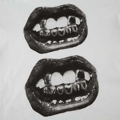 American Street Hip Hop Mouth Print Loose T-shirt Women Personalized Casual Top