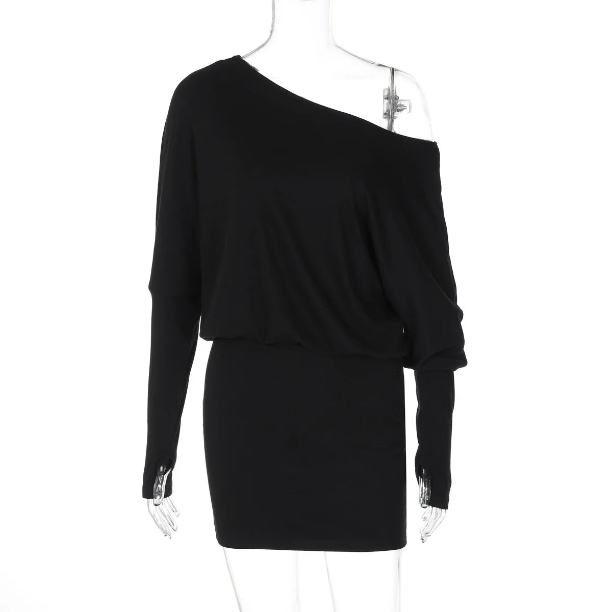 Off Shoulder Sexy Mini Dress Women Oblique Neck Long Sleeve Bodycon Dress Fall Winter Sexy Short Party Club Dresses