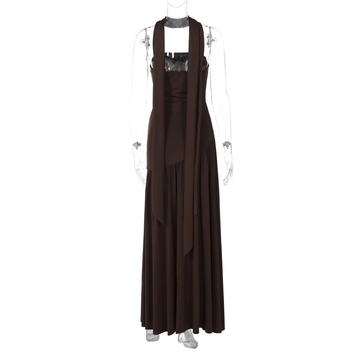 Women Solid Color Strapless Dress Slim Fit Split Backless Elegant Ribbon Midi Dress Fashion Evening Party Formal Dresses