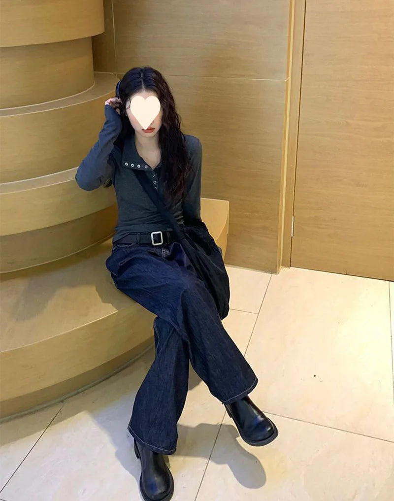 Women's Y2K Knitted Sweater Long Sleeve Slim Fit Pullover Top for Autumn Winter Versatile Bottoming Layer All Match Design