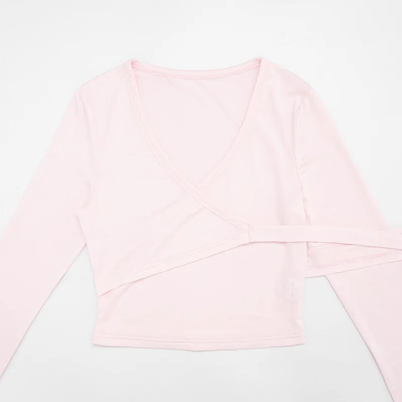 Autumn New Women Two Piece Set Solid Color Wrap Tie Long Sleeve Top Shorts Casual Outfit Suit