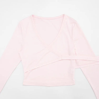 Autumn New Women Two Piece Set Solid Color Wrap Tie Long Sleeve Top Shorts Casual Outfit Suit