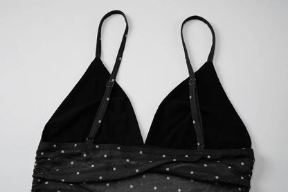 2026 Summer Women Sexy V Neck Polka Dot Mesh Spliced Camisole Slim Fit Sleeveless Tank Tops Casual Vest