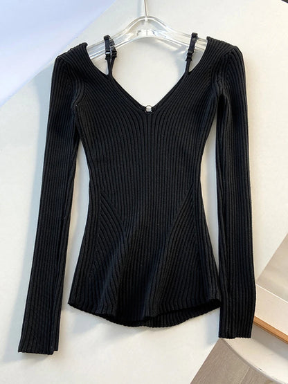 2025 Women's Suspender Pink Sweater Fake Two V-neck Pure Desire Base Knitted Sweater