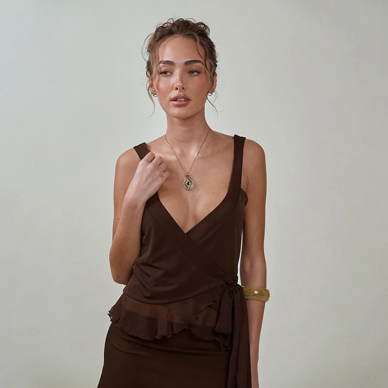 Summer Women 2 Piece Dress Set Lace Trim Camisole Backless Bandage Mini Dress Casual Party Sundress