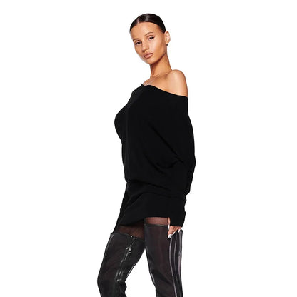 Off Shoulder Sexy Mini Dress Women Oblique Neck Long Sleeve Bodycon Dress Fall Winter Sexy Short Party Club Dresses