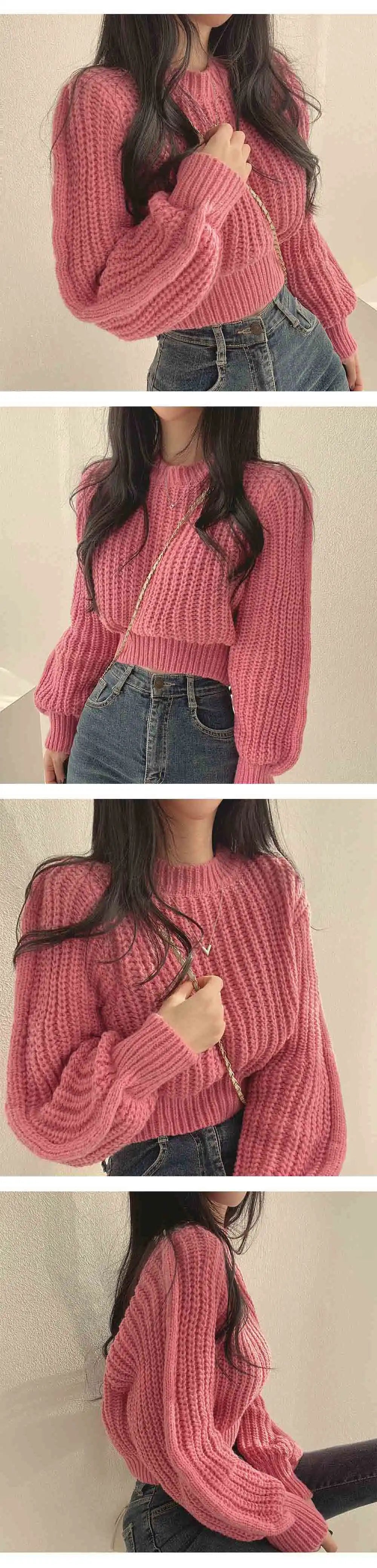 Loose Vintage Harajuku Lantern Long Sleeve Women Sweater Korean Autumn Winter Knitwear Soft Warm Tops Chic Solid Femme Sweater