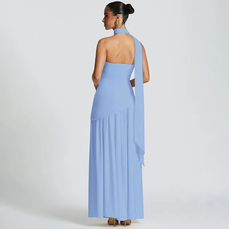 Women Solid Color Strapless Dress Slim Fit Split Backless Elegant Ribbon Midi Dress Fashion Evening Party Formal Dresses