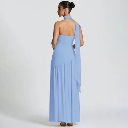 Women Solid Color Strapless Dress Slim Fit Split Backless Elegant Ribbon Midi Dress Fashion Evening Party Formal Dresses