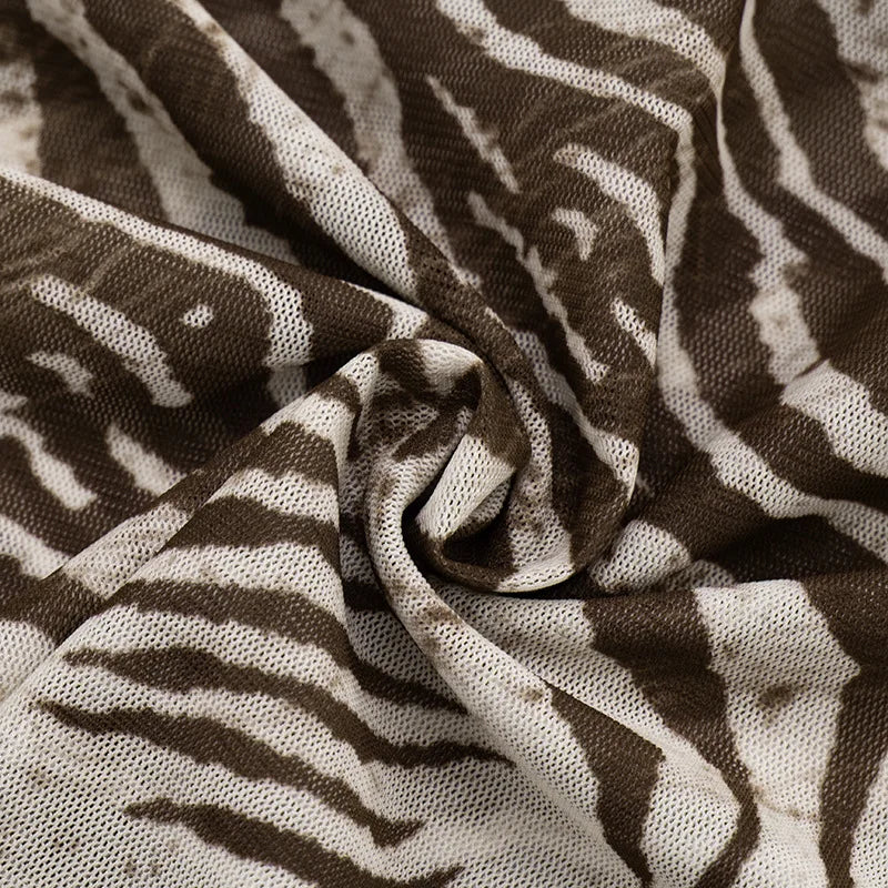 Women Summer Mesh Zebra Print V Neck Mesh Cami Tops