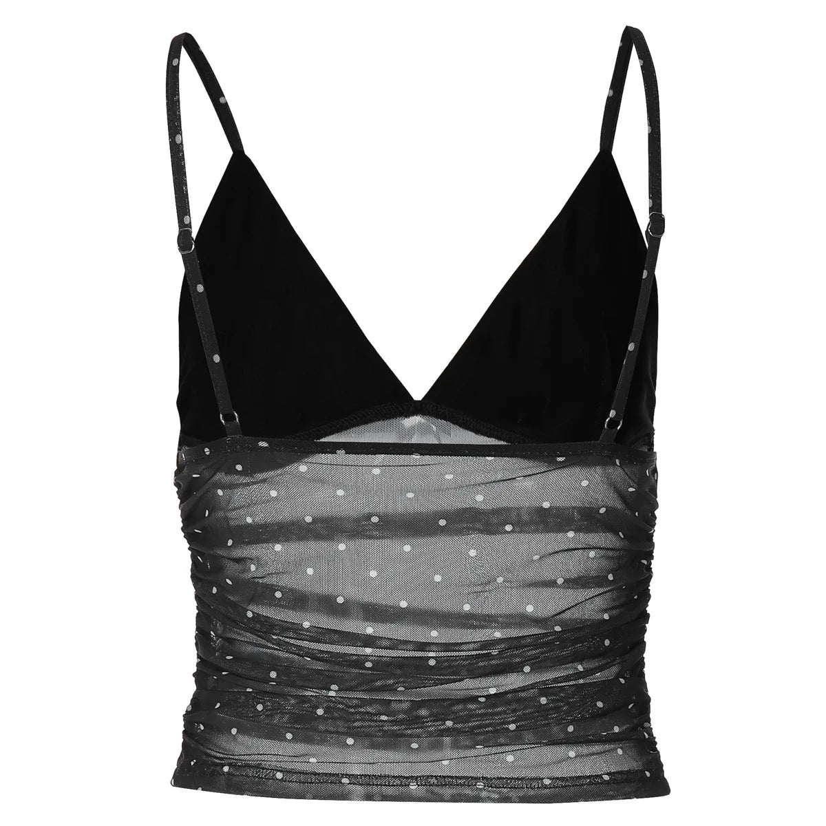 2026 Summer Women Sexy V Neck Polka Dot Mesh Spliced Camisole Slim Fit Sleeveless Tank Tops Casual Vest