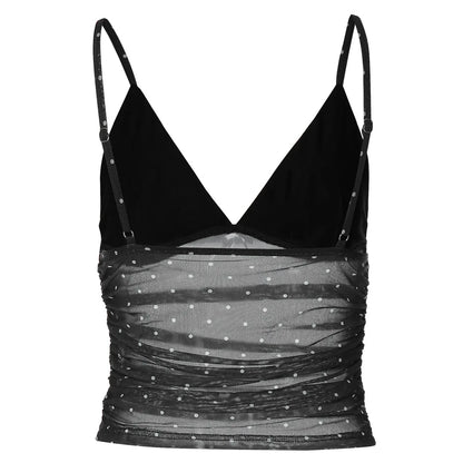 2026 Summer Women Sexy V Neck Polka Dot Mesh Spliced Camisole Slim Fit Sleeveless Tank Tops Casual Vest