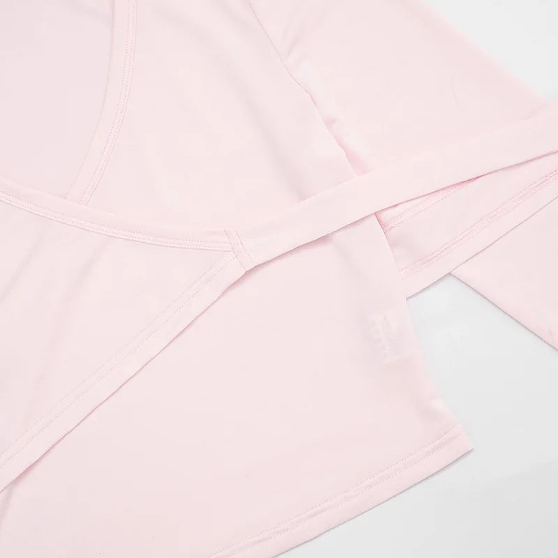 Autumn New Women Two Piece Set Solid Color Wrap Tie Long Sleeve Top Shorts Casual Outfit Suit