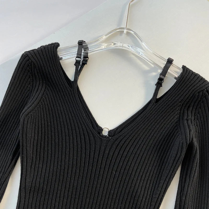 2025 Women's Suspender Pink Sweater Fake Two V-neck Pure Desire Base Knitted Sweater