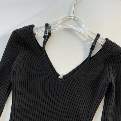 2025 Women's Suspender Pink Sweater Fake Two V-neck Pure Desire Base Knitted Sweater