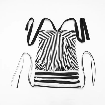 Women Summer Sexy Strapless Striped Bandage Waist Mini Dress Slim Bodycon Short Party Dresses
