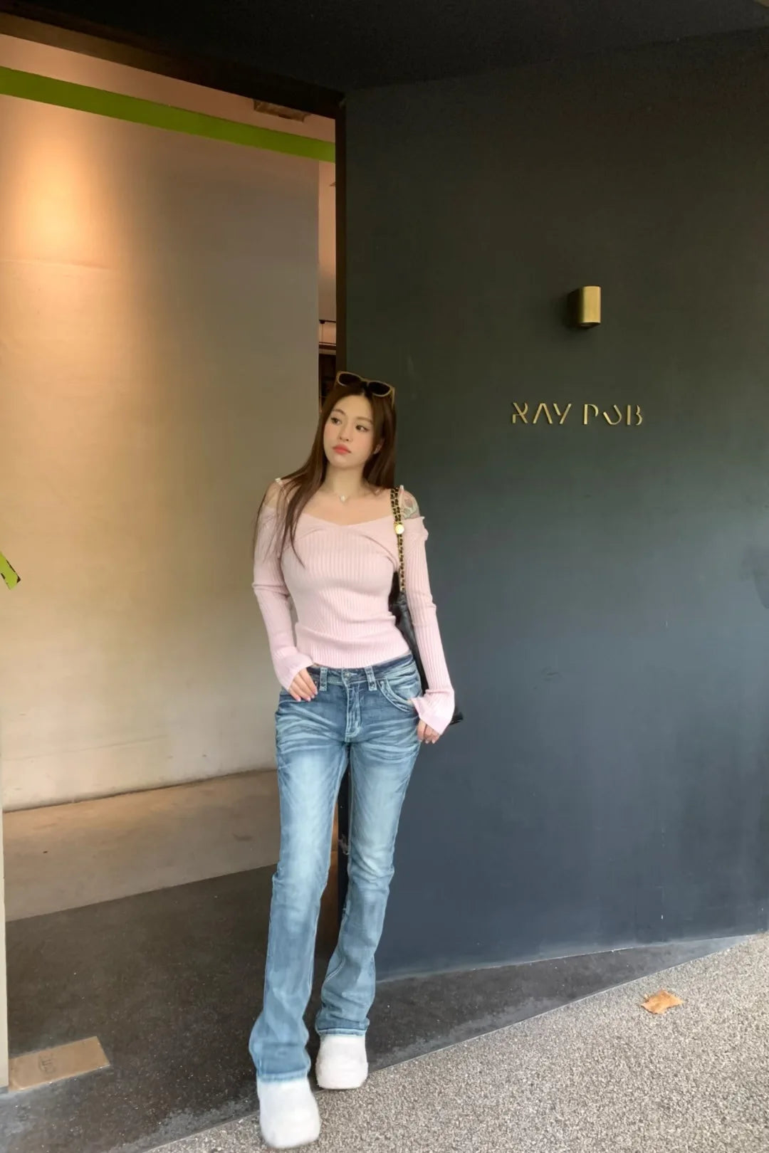 2025 Women's Suspender Pink Sweater Fake Two V-neck Pure Desire Base Knitted Sweater