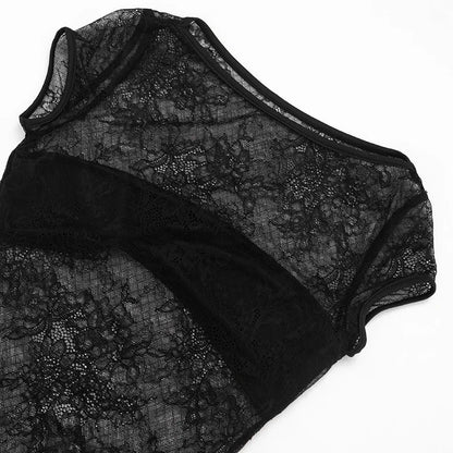 Spring Summer Women 2 Piece Dress Set Sexy Lace Patchwork Ruffle Ribbon Skirt Outfit Party Dress