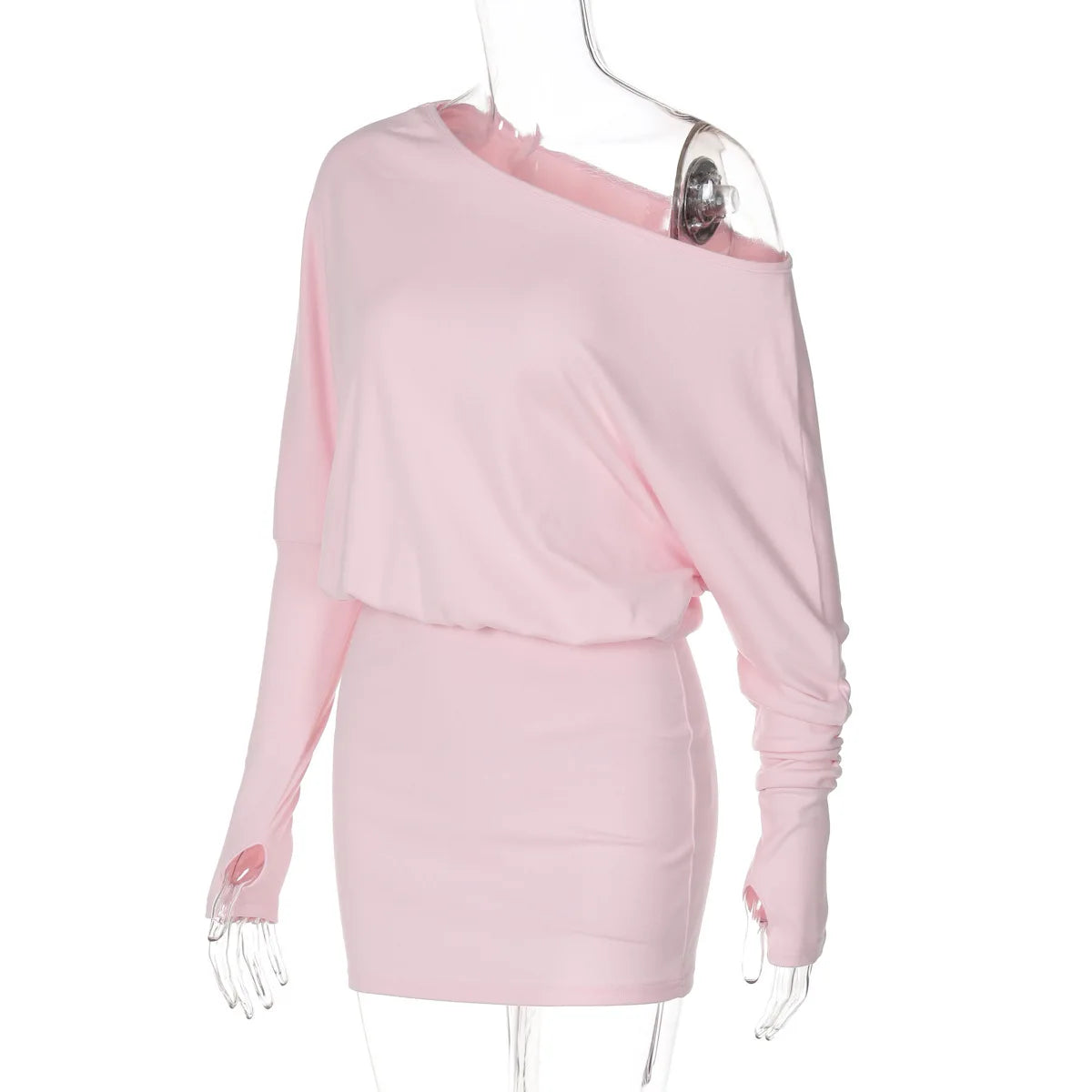 Off Shoulder Sexy Mini Dress Women Oblique Neck Long Sleeve Bodycon Dress Fall Winter Sexy Short Party Club Dresses