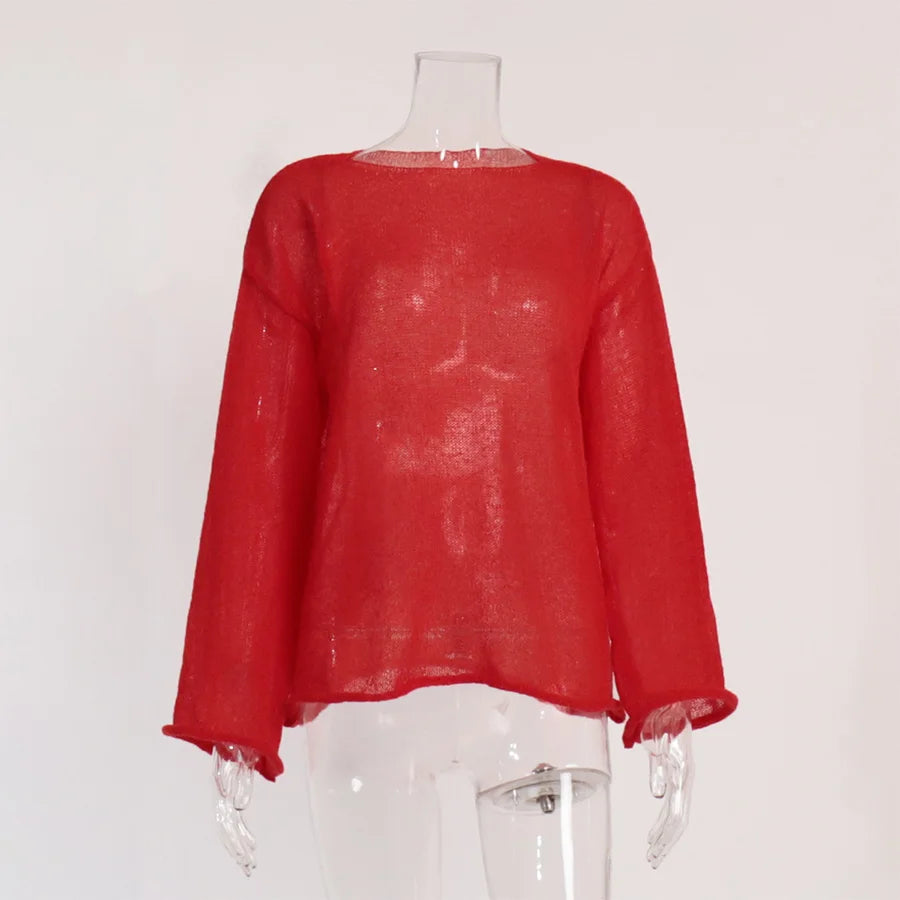 Sexy Transparent Sweater For Women 2024 Autumn Long Sleeve Top Knitted Loose Cozy Sweaters And Jumpers New In Knitwears