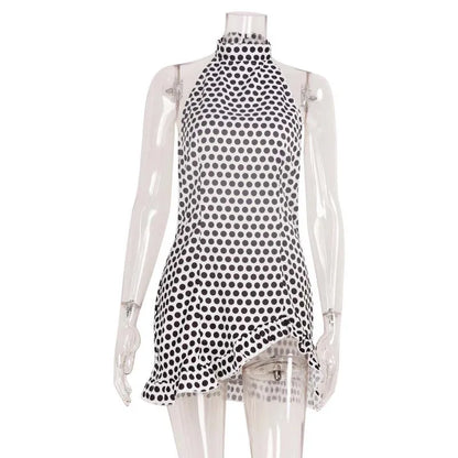 2026 Summer Polka Dot Halter Dress Women High Waist Backless Mini Dress Casual Party Short Dresses