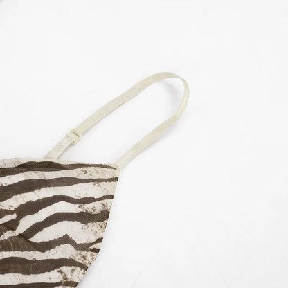 Women Summer Mesh Zebra Print V Neck Mesh Cami Tops