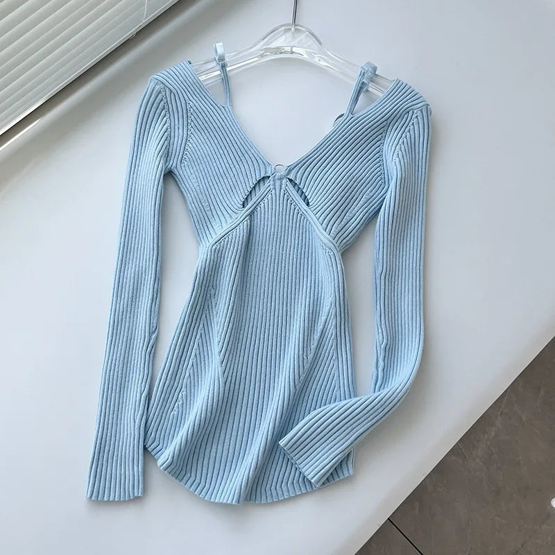 2025 Women's Suspender Pink Sweater Fake Two V-neck Pure Desire Base Knitted Sweater