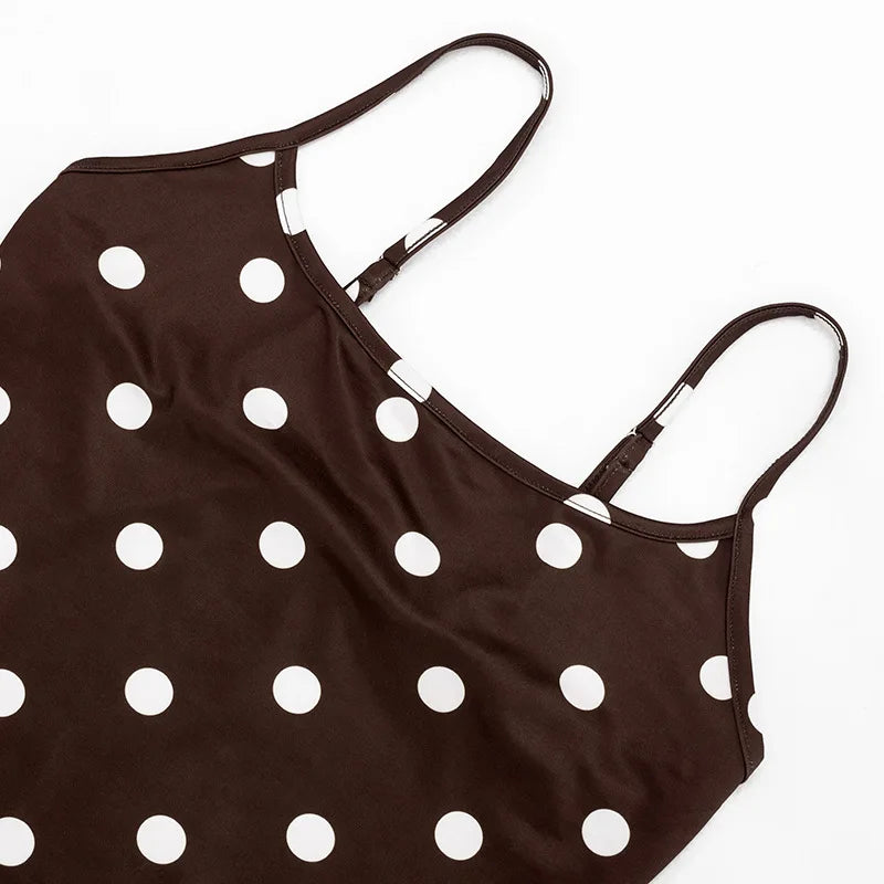 2026 Summer Women Hot Girl Polka Dot Cami Skirt Set Ruffle Split Hem Midi Skirt Two Piece Outfit Trendy Female Holiday Beach Mat
