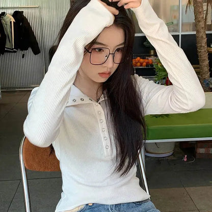 Women's Y2K Knitted Sweater Long Sleeve Slim Fit Pullover Top for Autumn Winter Versatile Bottoming Layer All Match Design