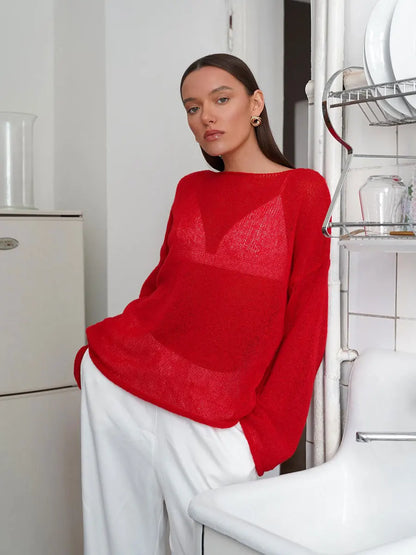 Sexy Transparent Sweater For Women 2024 Autumn Long Sleeve Top Knitted Loose Cozy Sweaters And Jumpers New In Knitwears