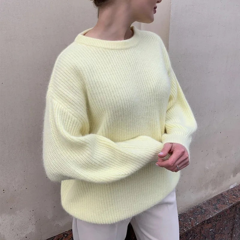 Women Faux Mink Fur Knit Sweater Ins Style Lazy Loose Soft Knit Top Ladies Casual  Warm Pullover Jumper