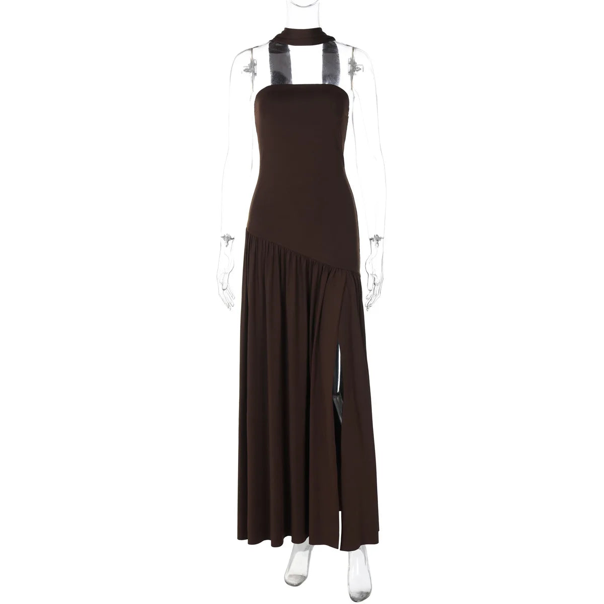 Women Solid Color Strapless Dress Slim Fit Split Backless Elegant Ribbon Midi Dress Fashion Evening Party Formal Dresses
