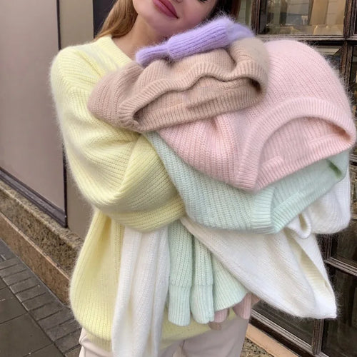 Women Faux Mink Fur Knit Sweater Ins Style Lazy Loose Soft Knit Top Ladies Casual  Warm Pullover Jumper