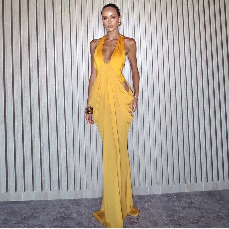 2026 Summer European American Women Sexy Halter Spliced Dress Casual Party Bodycon Dresses