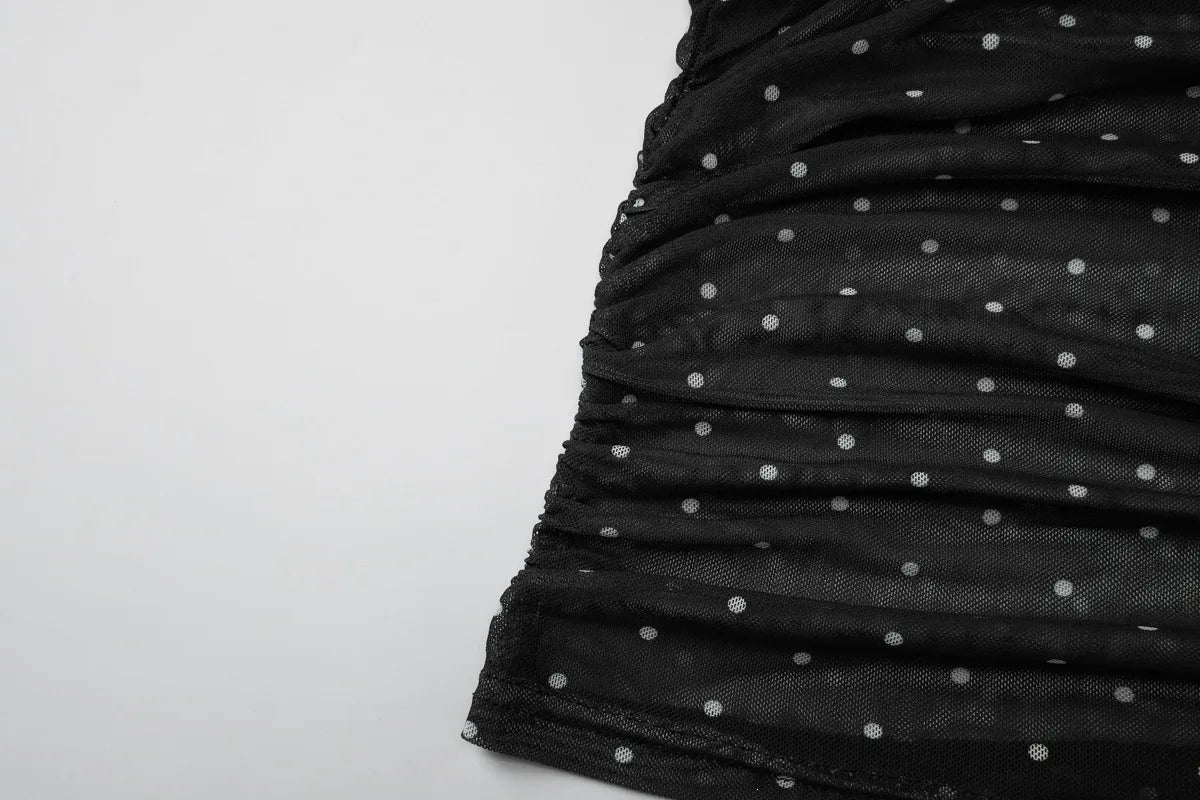 2026 Summer Women Sexy V Neck Polka Dot Mesh Spliced Camisole Slim Fit Sleeveless Tank Tops Casual Vest