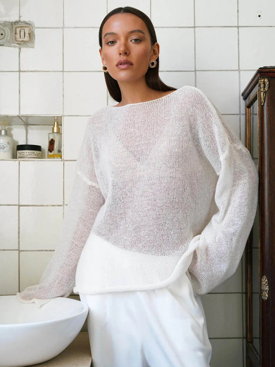 Sexy Transparent Sweater For Women 2024 Autumn Long Sleeve Top Knitted Loose Cozy Sweaters And Jumpers New In Knitwears