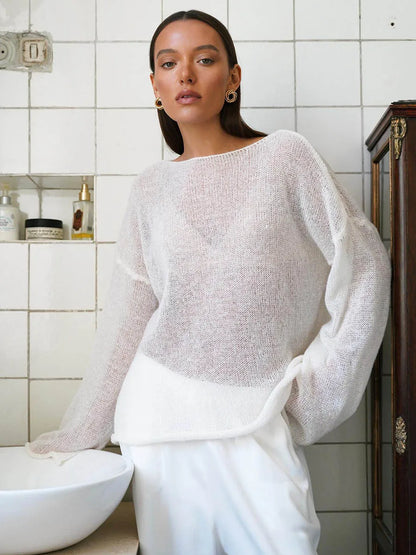 Sexy Transparent Sweater For Women 2024 Autumn Long Sleeve Top Knitted Loose Cozy Sweaters And Jumpers New In Knitwears