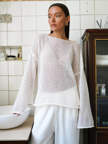 Sexy Transparent Sweater For Women 2024 Autumn Long Sleeve Top Knitted Loose Cozy Sweaters And Jumpers New In Knitwears