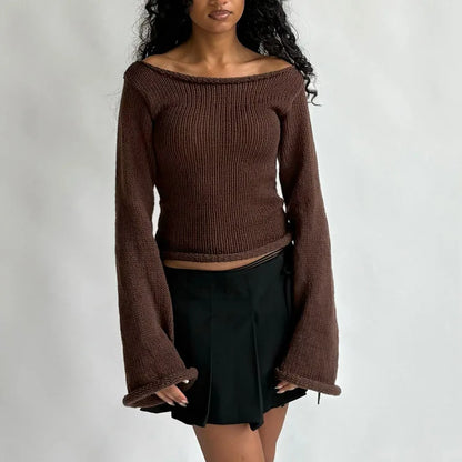 Casual Pullover Women Long Sleeve Y2K Knitted Sweater Tops Sexy Off Shoulder Club Fashion 2025 Winter Jumpers Sweater