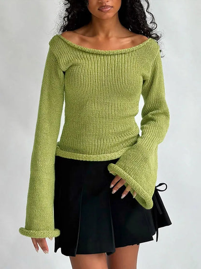 Casual Pullover Women Long Sleeve Y2K Knitted Sweater Tops Sexy Off Shoulder Club Fashion 2025 Winter Jumpers Sweater